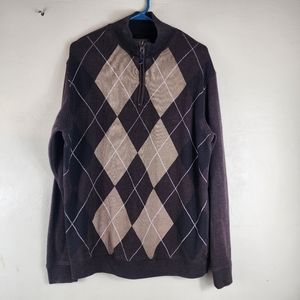 Method Men's Brown Argyle Long Sleeve 1/4 Zip Pullover Sweater XL X Large